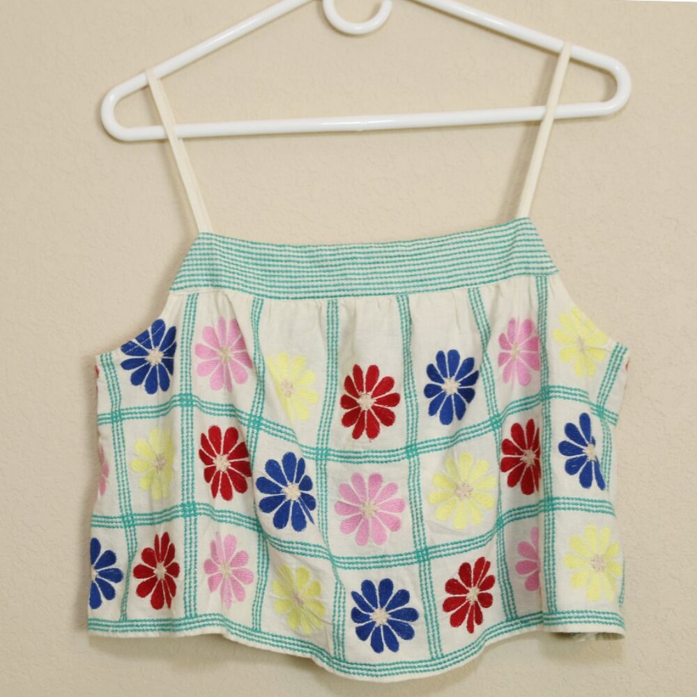 ZARA Womens Medium Limited Edition Floral Strappy Cropped Camisole Squares